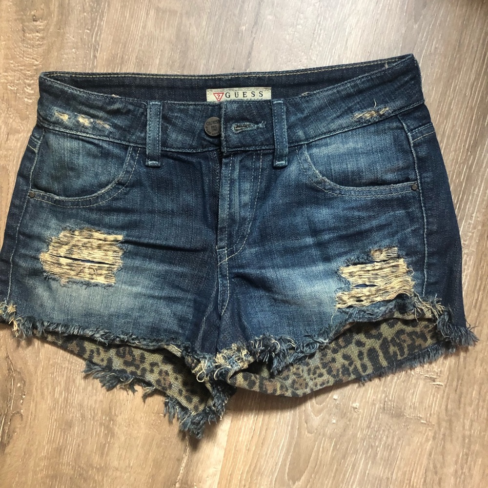 Guess jean shorts with Leopard lining
